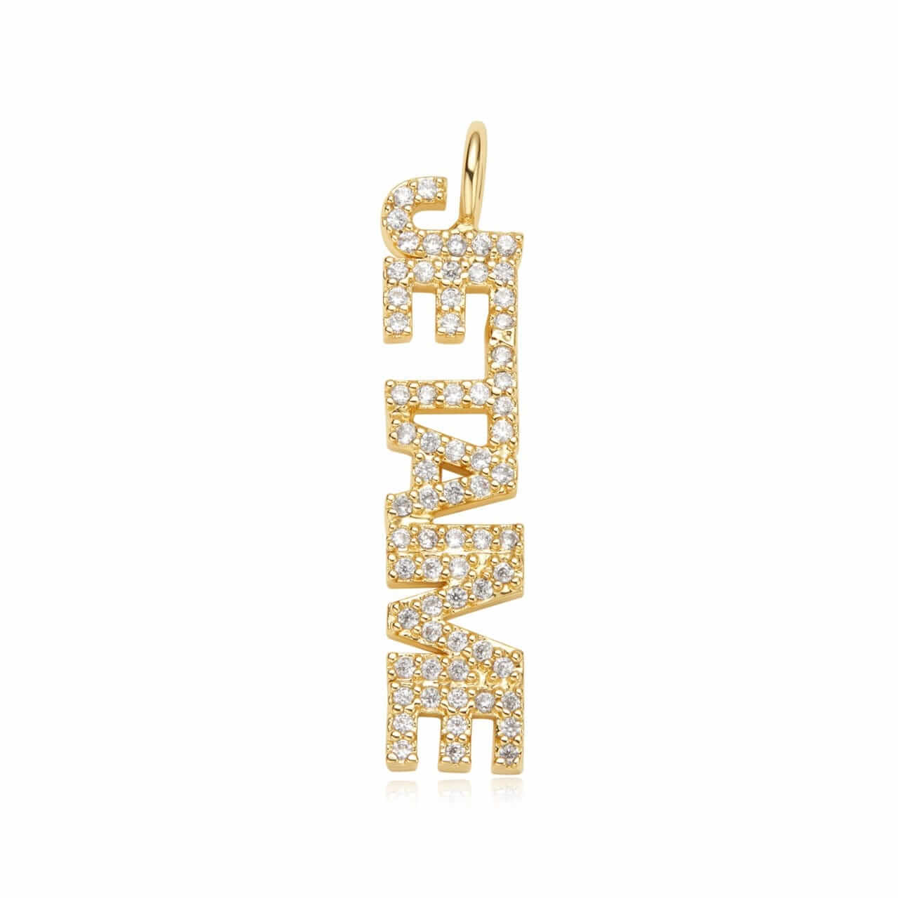 Pendentif personnalisé prenom Charm personnalisé "JE T’AIME" en lettres dorées et serties de strass – message d’amour Joam Bijoux